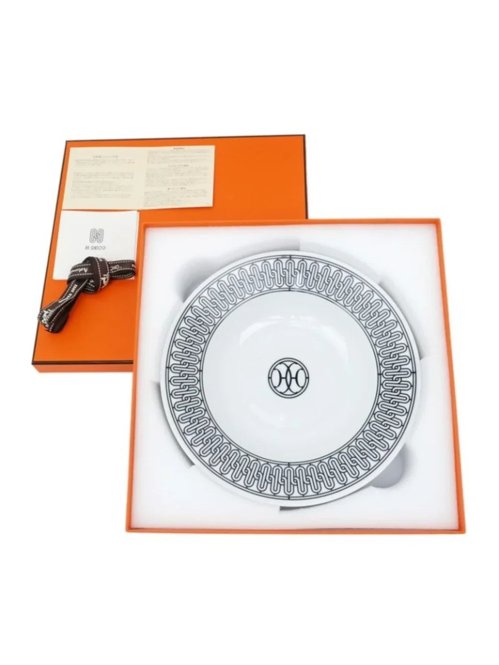 Hermes Soap Plate H DECO White Black Dish Pottery Ash